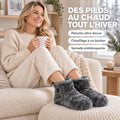 Des pieds au chaud tout l'hiver : peluche ultra-douce, chauffage à un bouton, semelle antidérapante