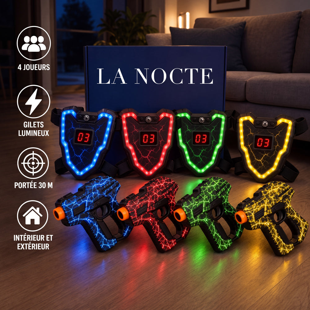 Le laser game La Nocte : 4 pistolets et 4 gilets lumineux