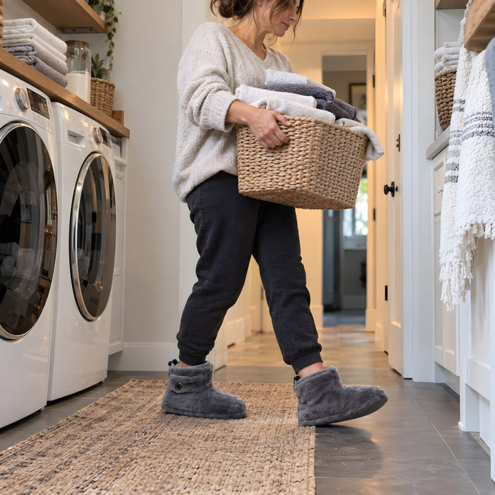 Cliente qui porte son linge à la maison en bottes chauffantes La Nocte