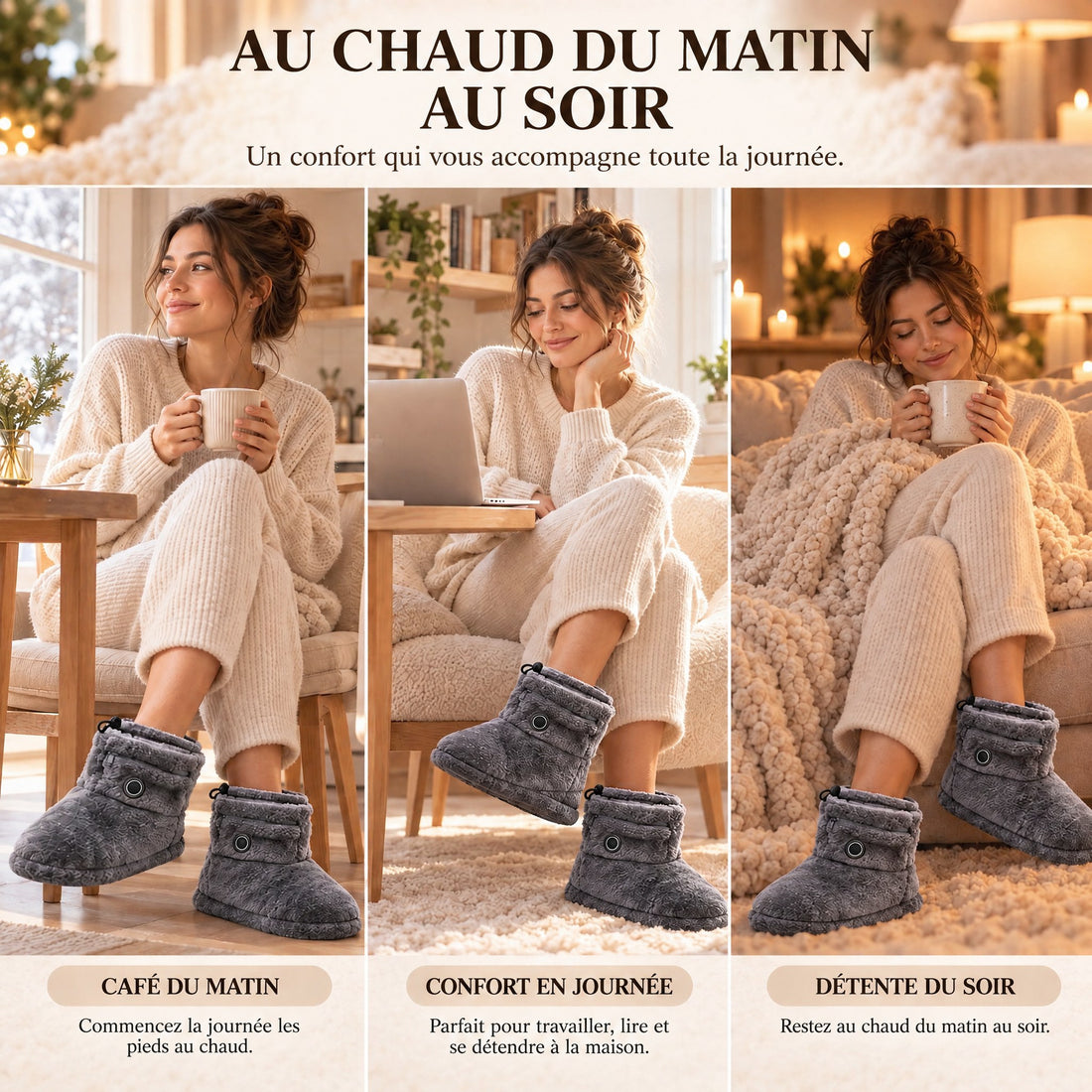 Au chaud du matin au soir : café du matin, confort en journée, détente du soir avec les bottes chauffantes La Nocte